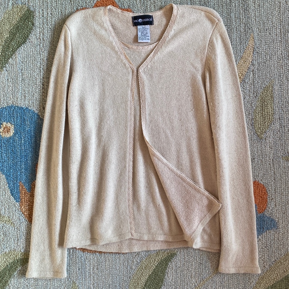 Sag Harbor I Ecru Silk Blend Pullover Two-Fer Sweater
